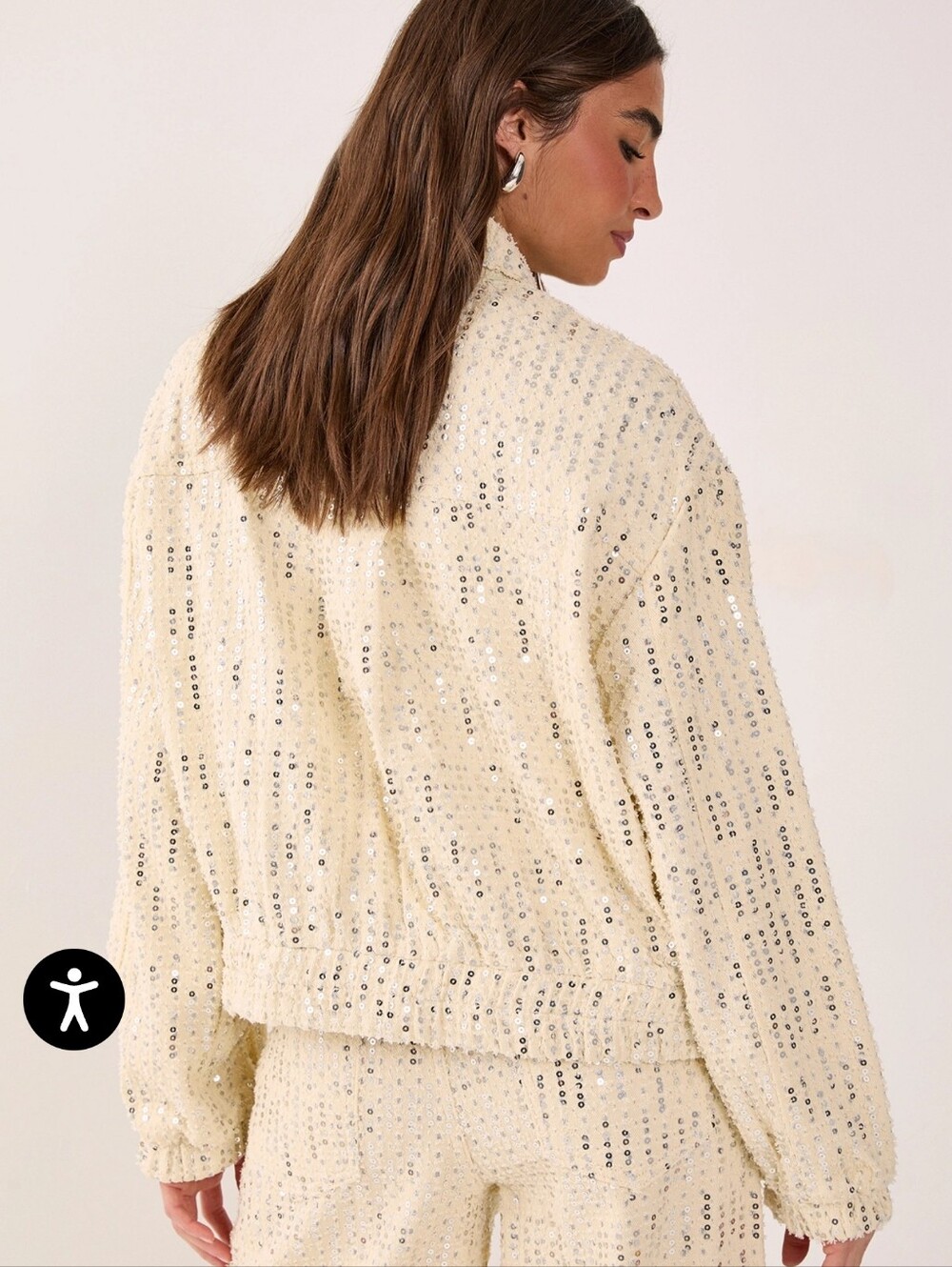Denim Womena Sequin Zip-Up Jacket in Cream - Nasty Gal Size 10 Large/Extra Large - Picture 7 of 7